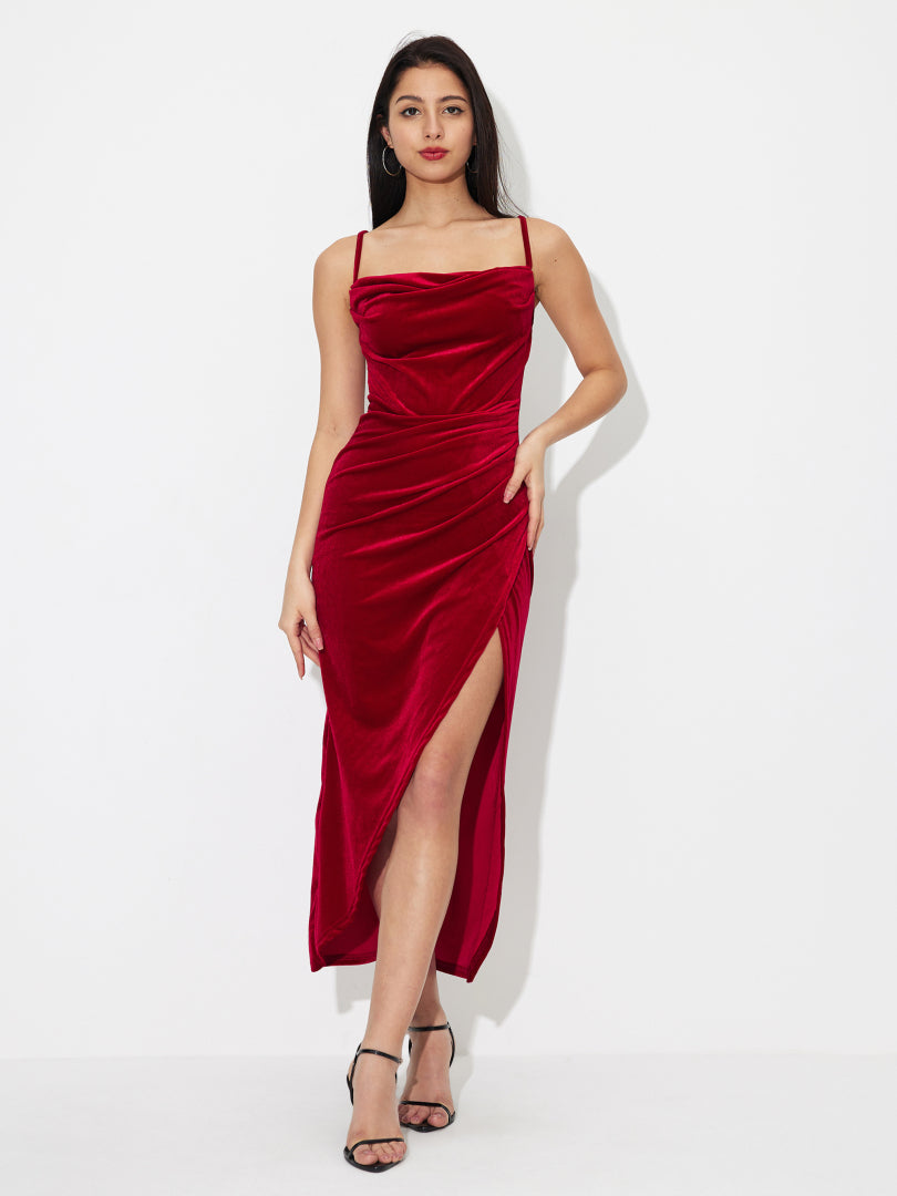 Velvet Gathered Bodycon Dress 121366