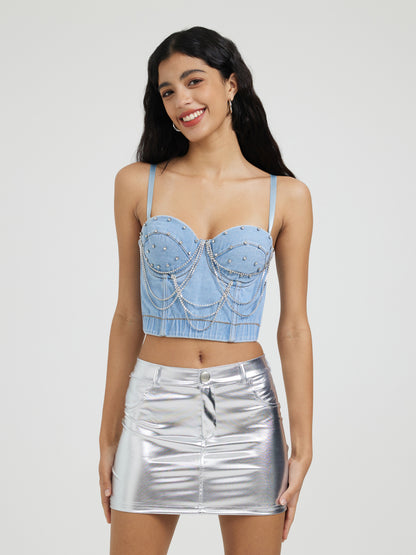 Embellished Denim Crop Top 116438