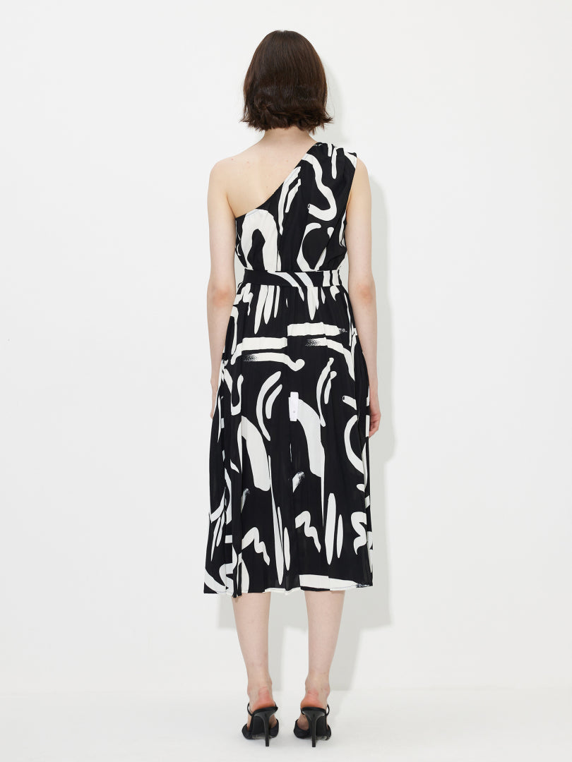 Printed One Shoulder A-LIne Dress  1230151