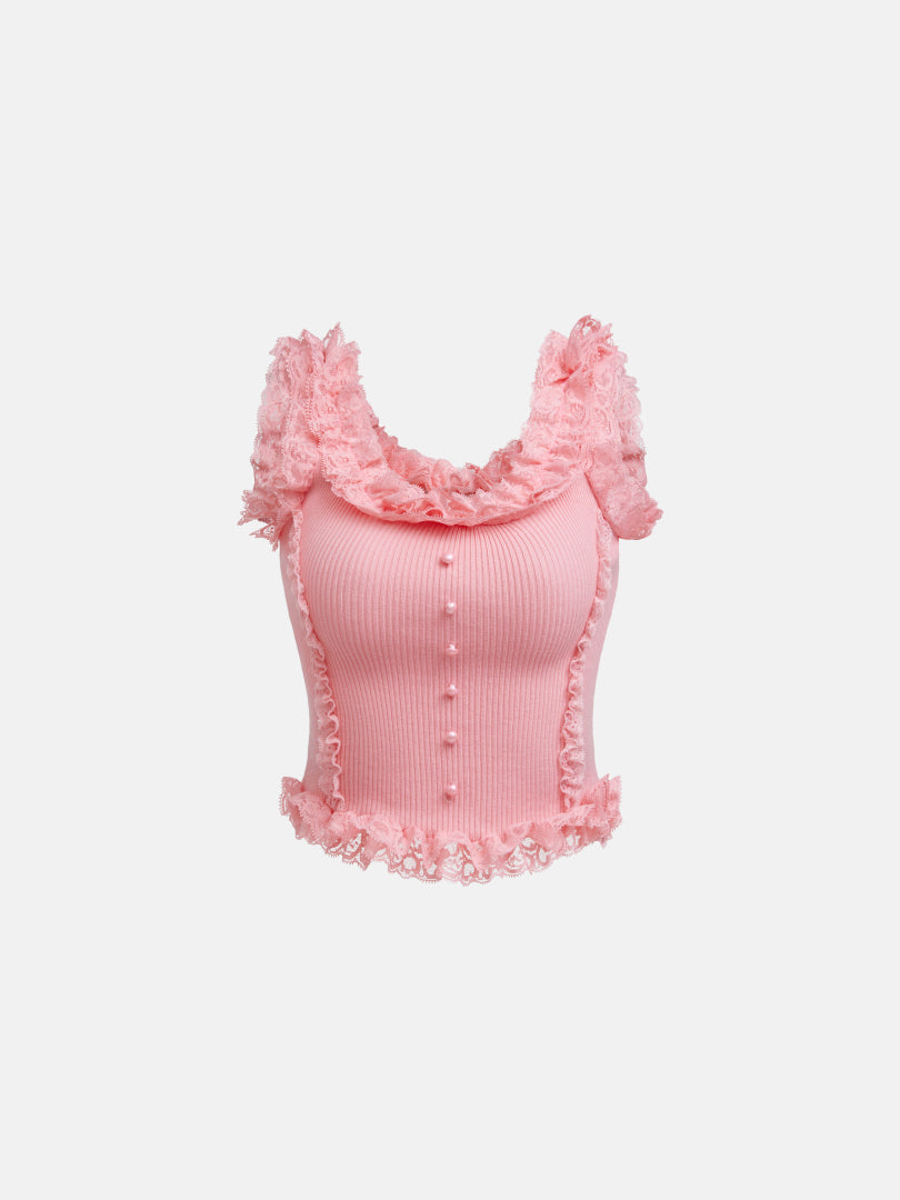 Lace-trimmed Knit Top 1258182