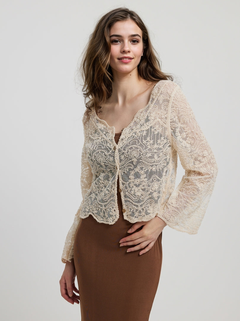 Embroiled Openwork Knit Cardigan 1232762
