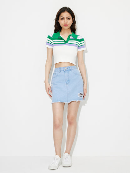 Ripped Denim A-Line Skirt 120019