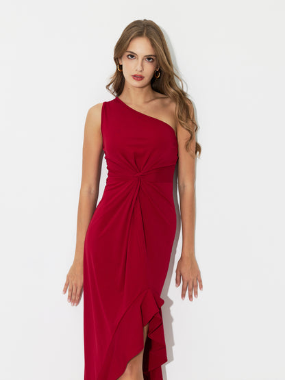 Knot Detail Asymmetric Hem Dress 118093