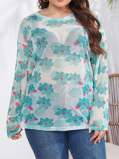 Plus Size Sheer Pullover T-Shirt 1258142