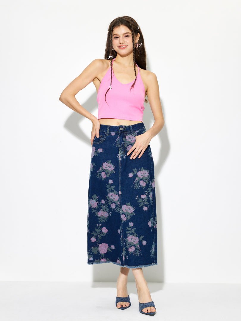 Raw Hem Denim A-Line Skirt 1269112