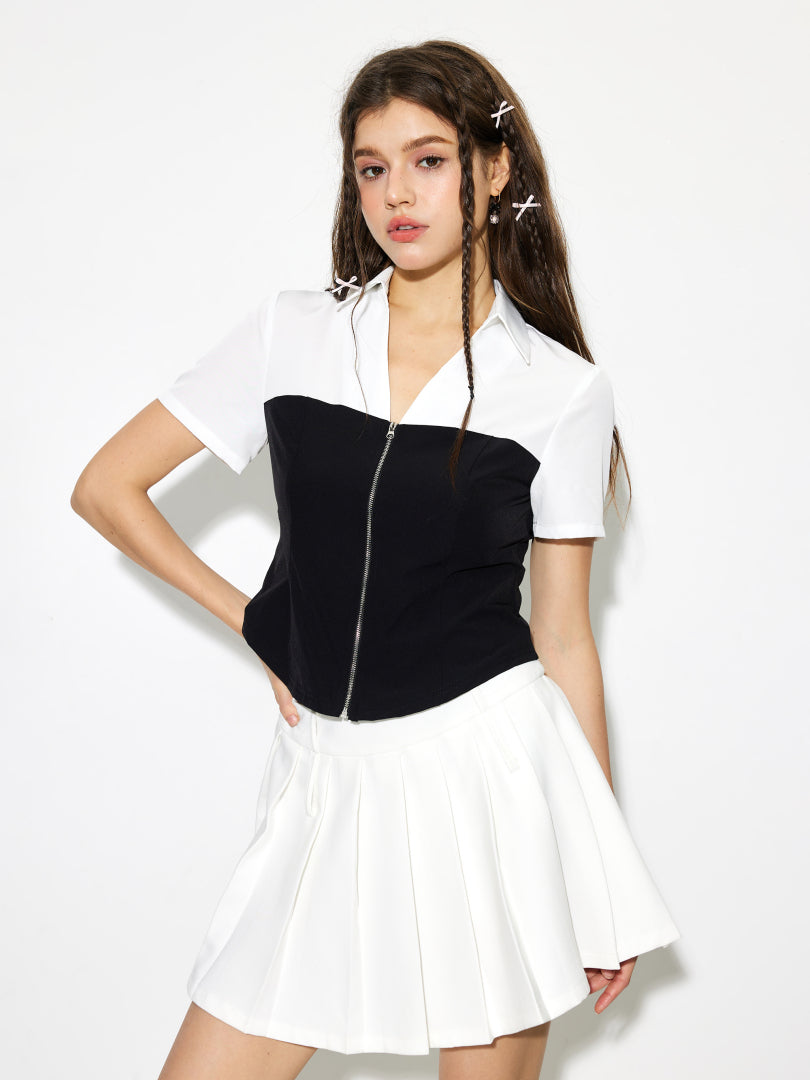 Patchwork Placket Blouse 1269602