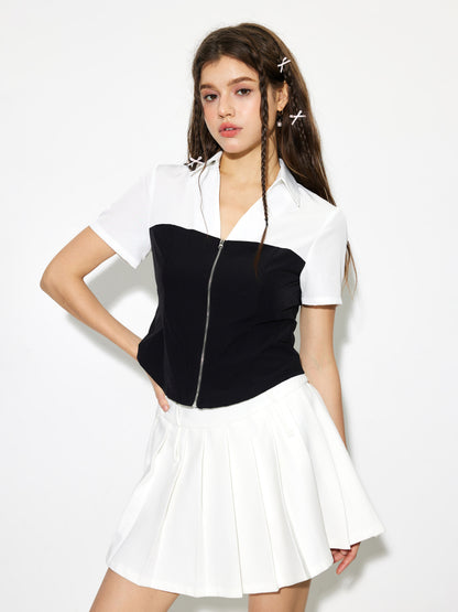 Patchwork Placket Blouse 1269602