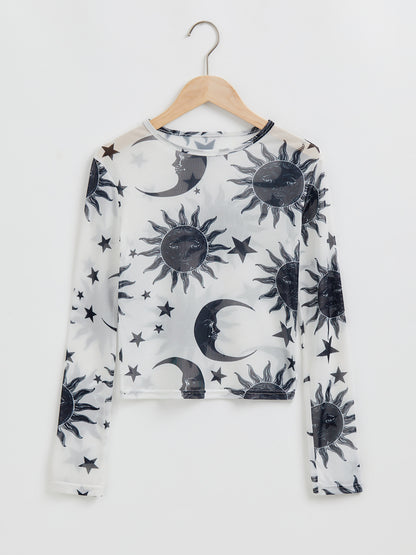 Printed Mesh Sheer Top 110751