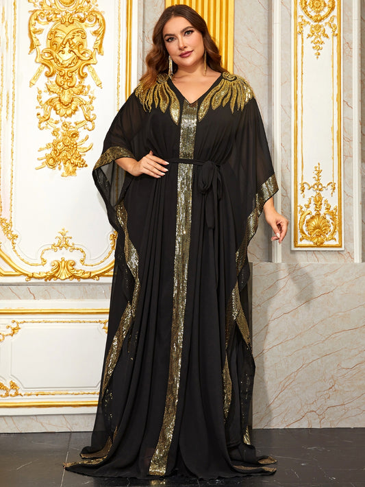 Plus Size Color Block Arabian Dresses 1287292