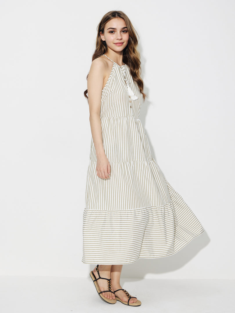 Striped Tiered Maxi Dress 120752