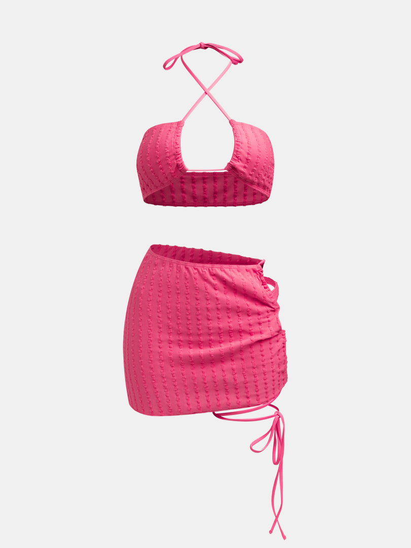 Striped Lace-Up Bikini Set 1230761