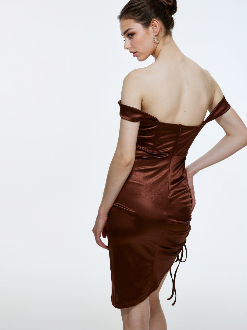 Drawstring Bodycon Satin Dress 111855