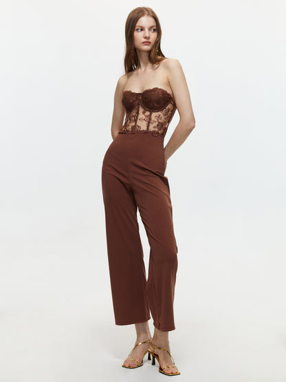 Embroidery Tube Corset Jumpsuit 105739