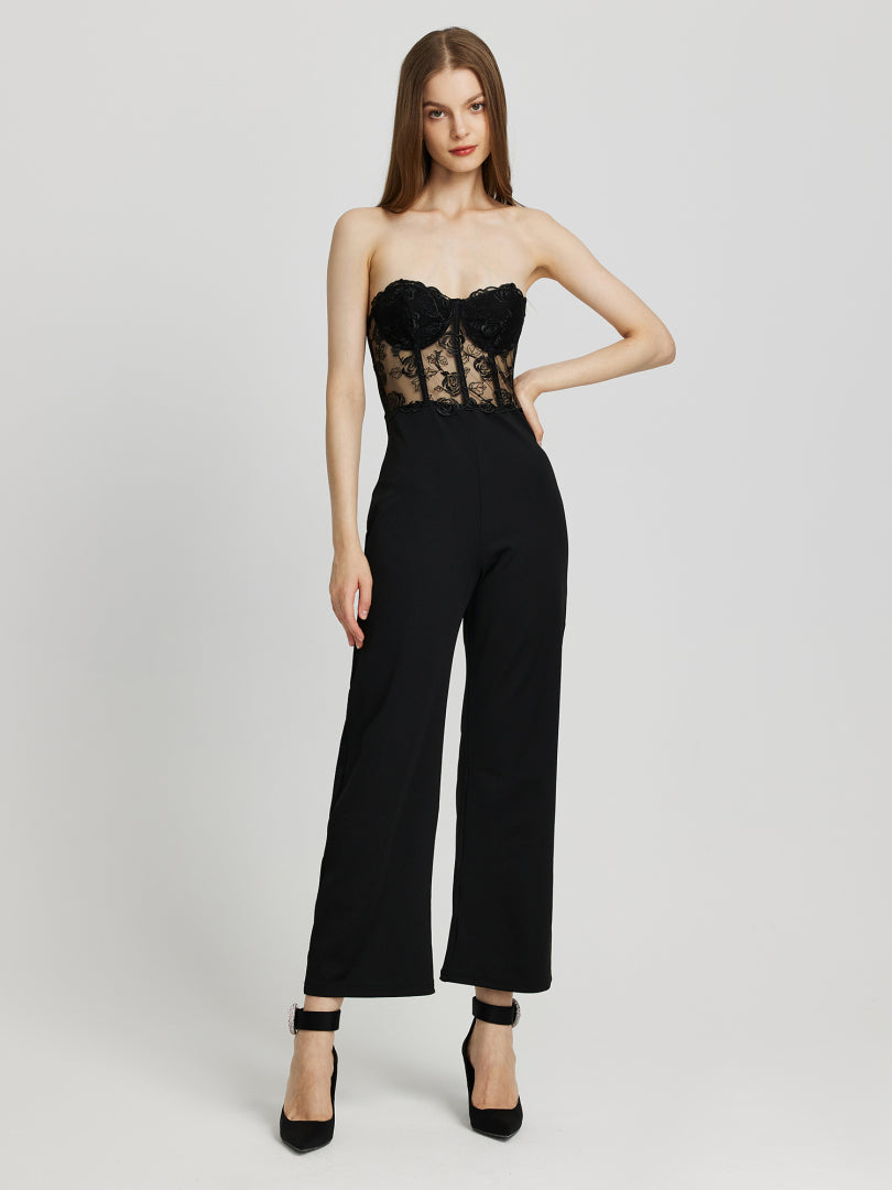 Embroidery Tube Corset Jumpsuit 105739