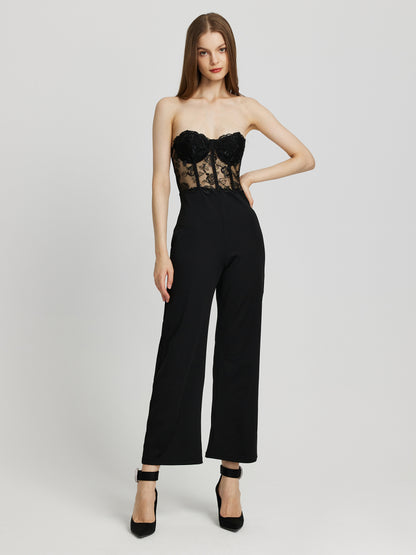 Embroidery Tube Corset Jumpsuit 105739