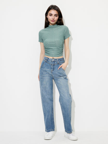 Embroidered Ruched Crop Top 120376