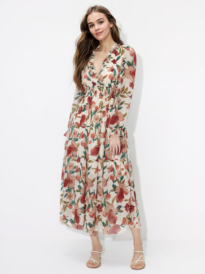 Printed Wrap Midi Dress 121388