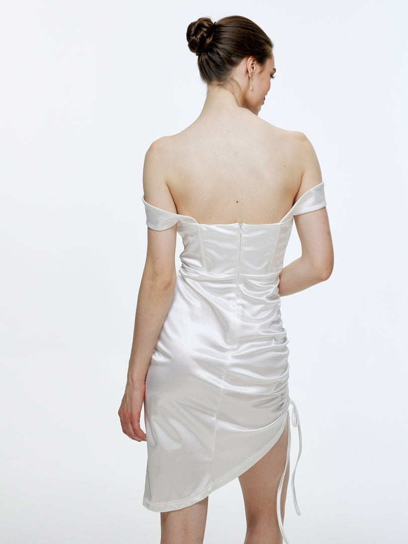 Drawstring Bodycon Satin Dress 111855