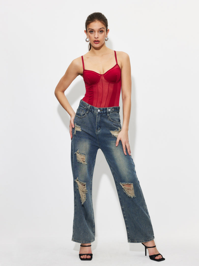 Ripped Straight Leg Jeans 1260102