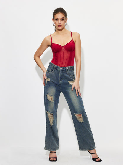 Ripped Straight Leg Jeans 1260102