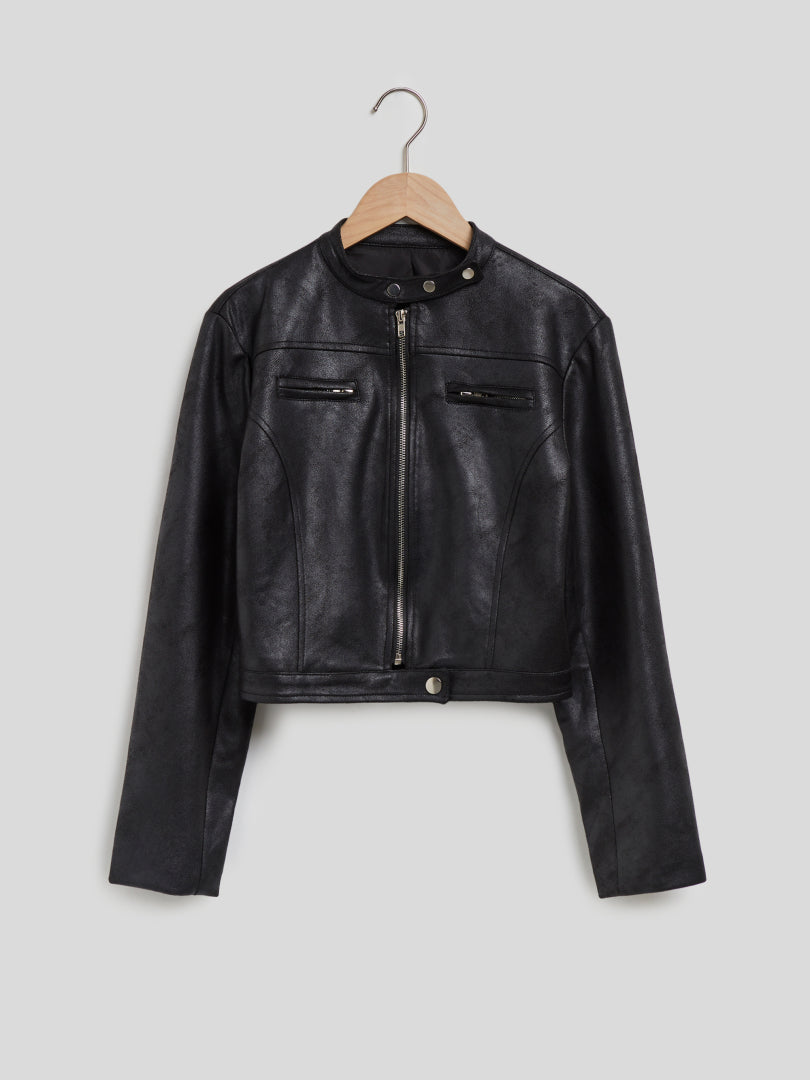 Pocket Faux Leather Jacket 113214