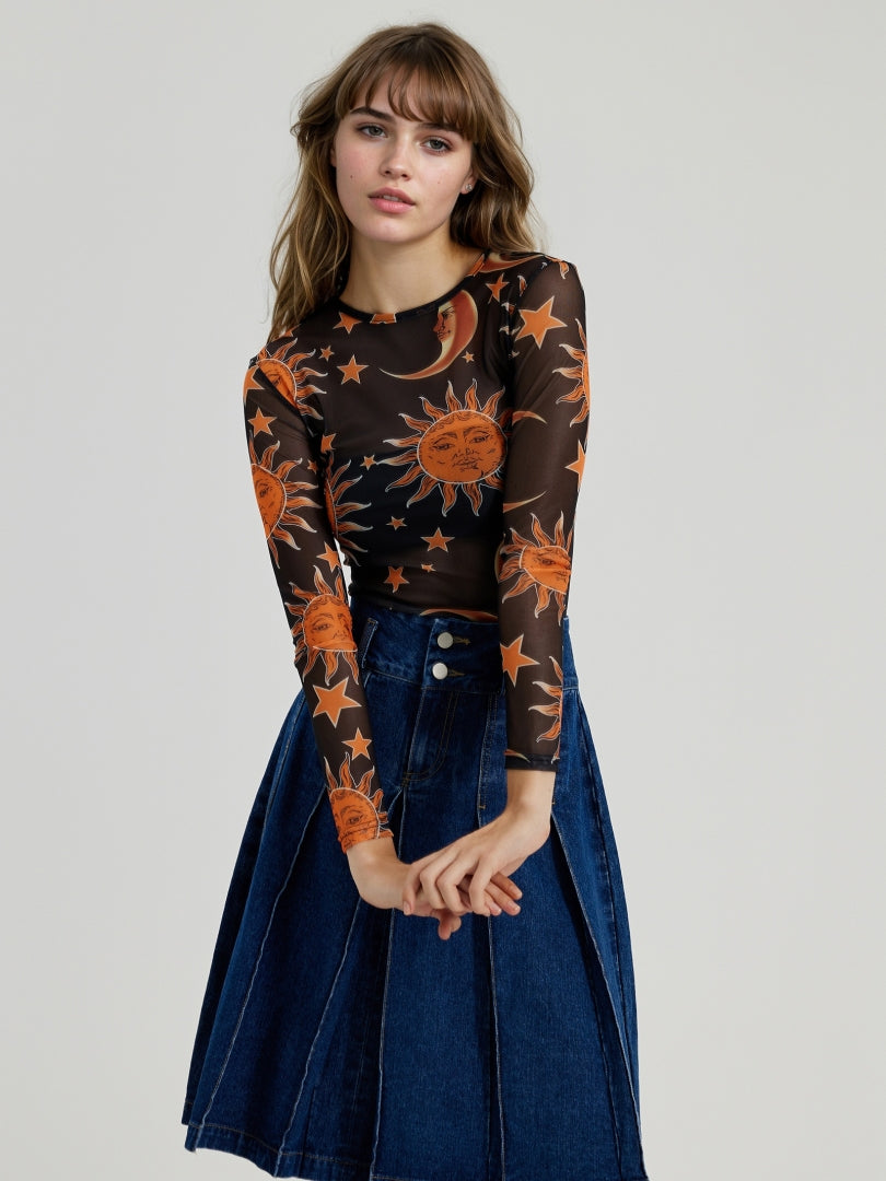Printed Mesh Sheer Top 110751