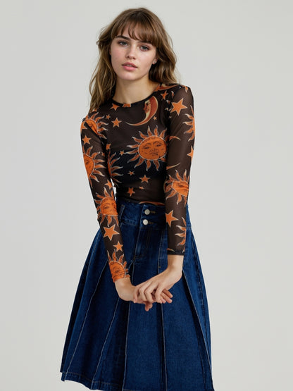 Printed Mesh Sheer Top 110751