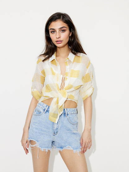 Sheer Checked Loose Fit Shirt 1231781