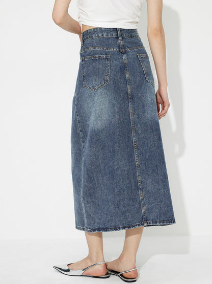 Slit Denim A-Line Skirt 1234472