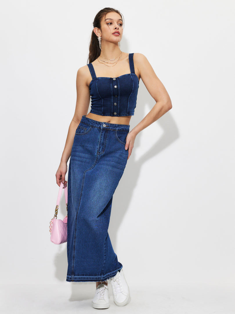 Slit Denim Pencil Skirt 1260122
