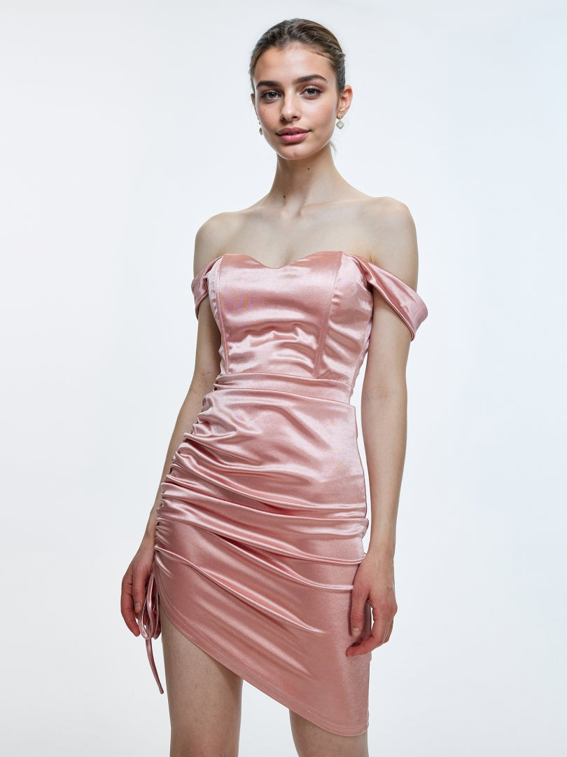 Drawstring Bodycon Satin Dress 111855