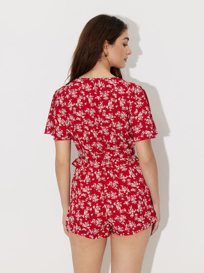 Printed Wrap Playsuit With Belt 121237