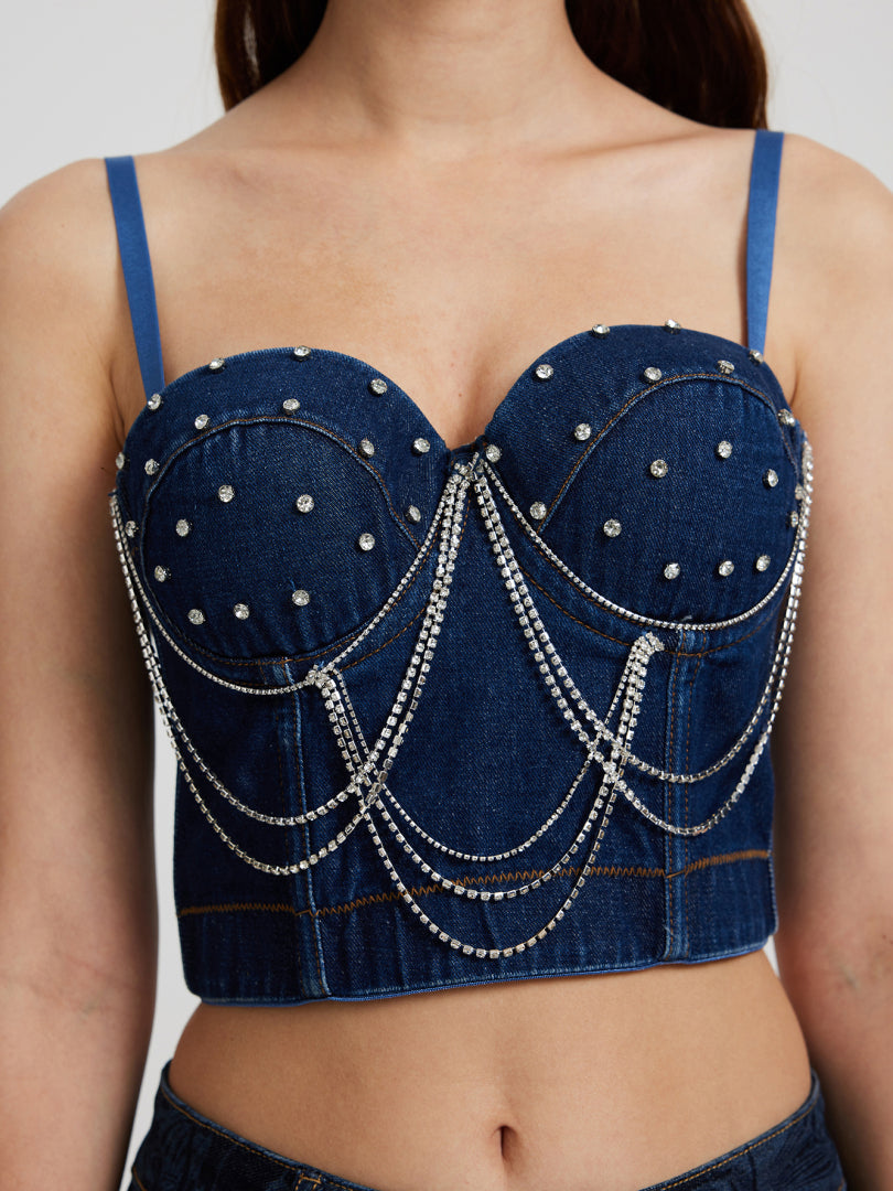 Embellished Denim Crop Top 116438