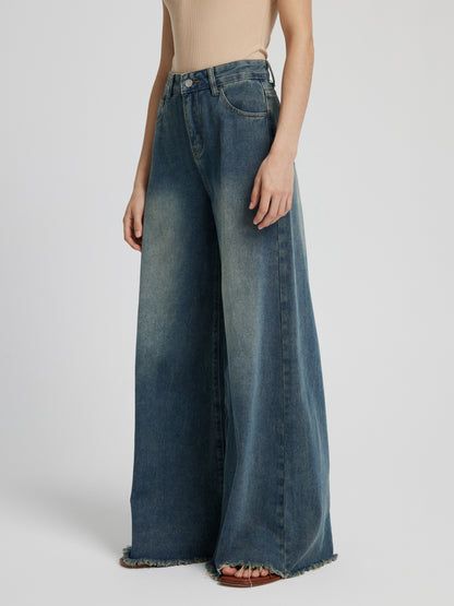 Raw Hem Wide Leg Jeans 111695