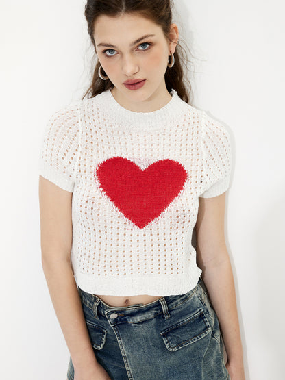 Red Heart Hollow Knit Top 1236552