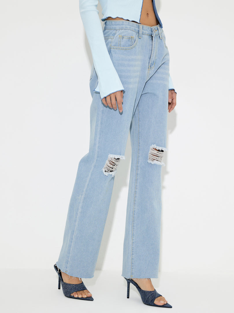 Ripped Straight Leg Jeans 118462