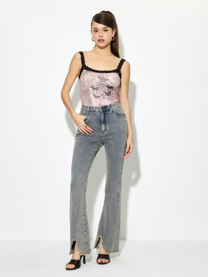 Raw Hem Flare Leg Jeans 1268992