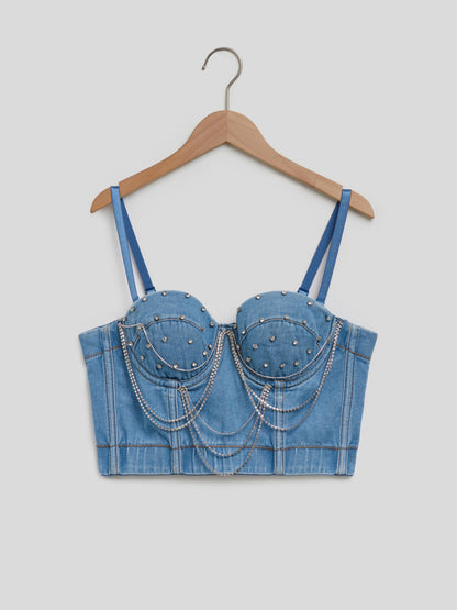 Embellished Denim Crop Top 116438