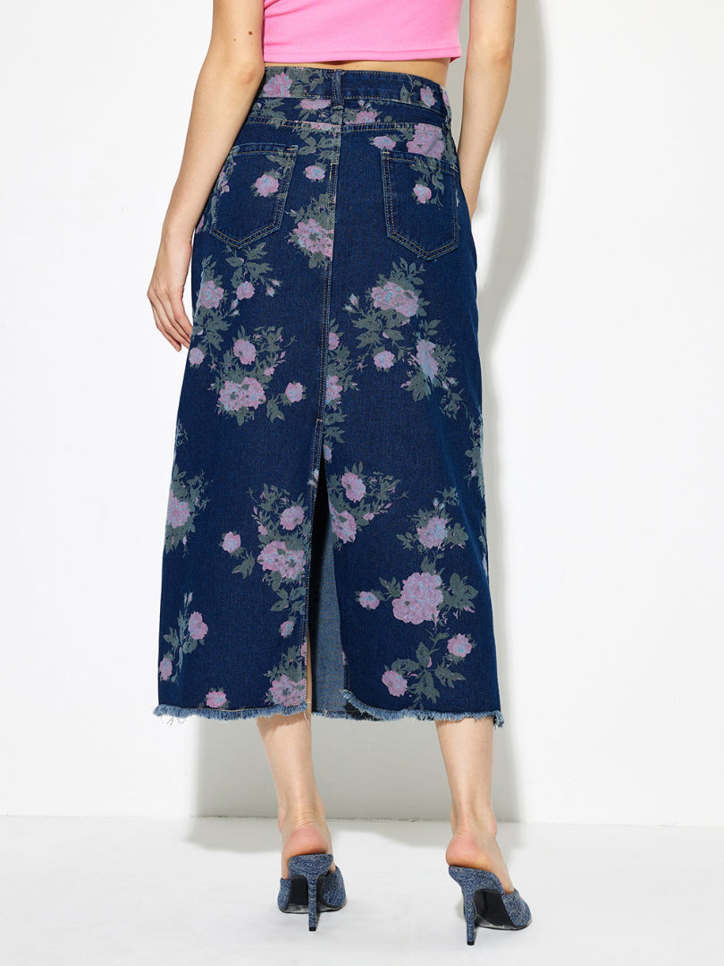 Raw Hem Denim A-Line Skirt 1269112