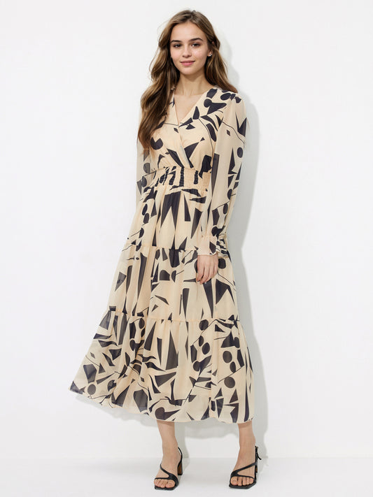Printed Wrap Smocked Dress 121465