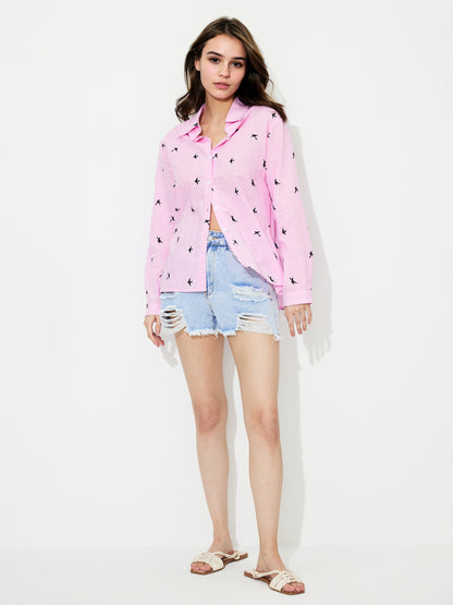 Printed Placket Blouse 1236212