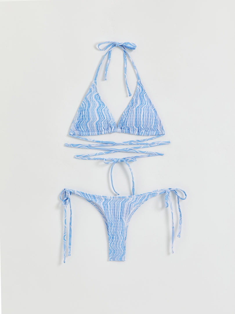 Striped Bikini Set With Tied Straps 110840
