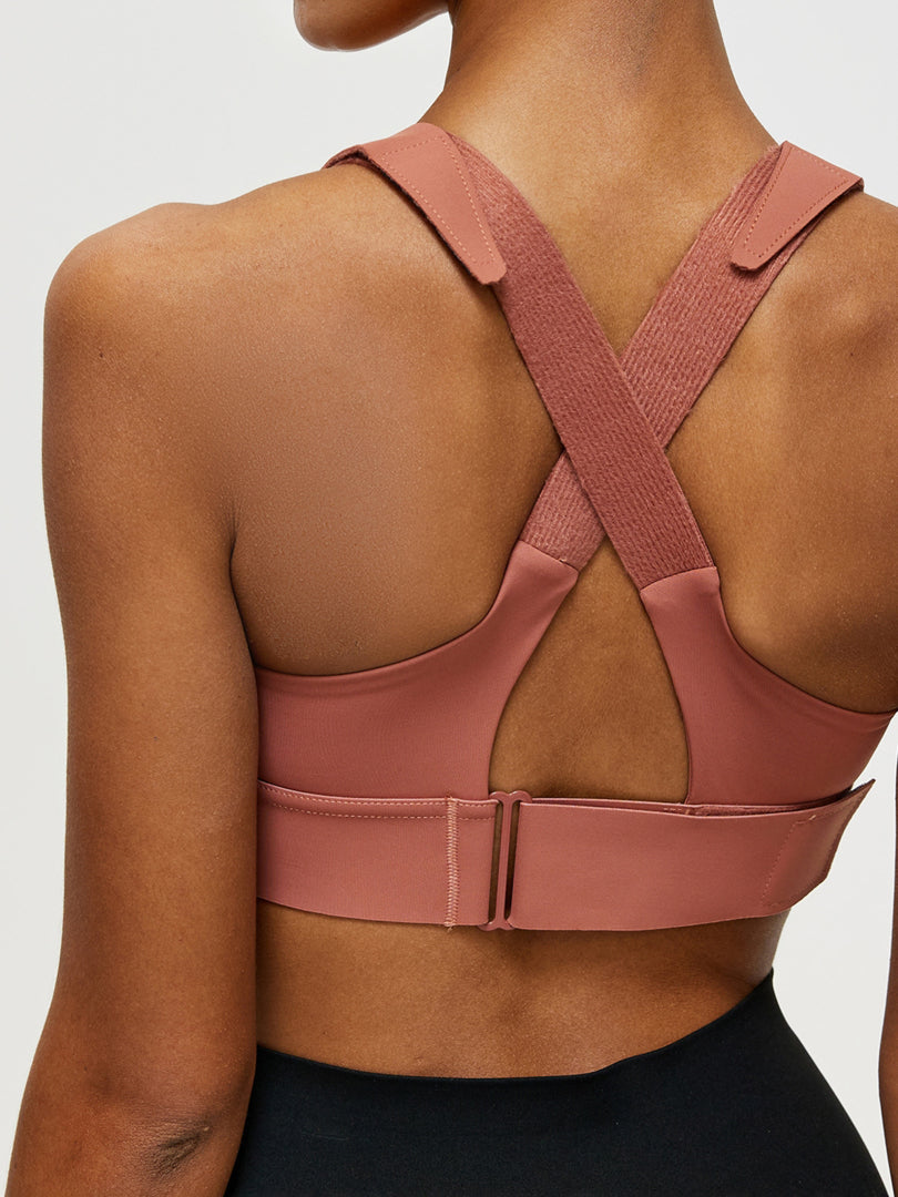Zippered Criss Cross Back Sports Bra 106507