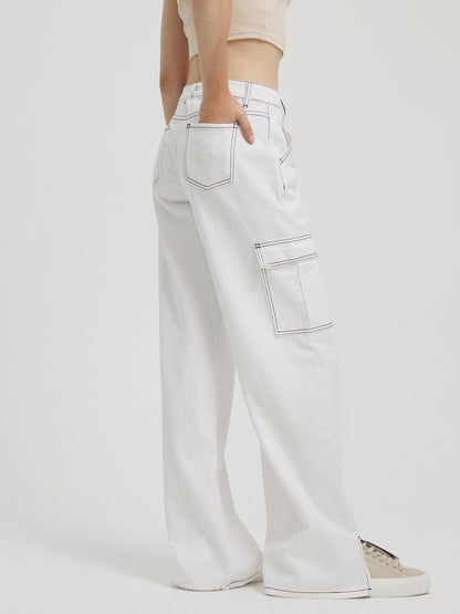 Low-waist Contrast Stitch Wide Leg Jeans 110111
