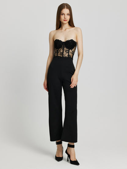 Embroidery Tube Corset Jumpsuit 105739