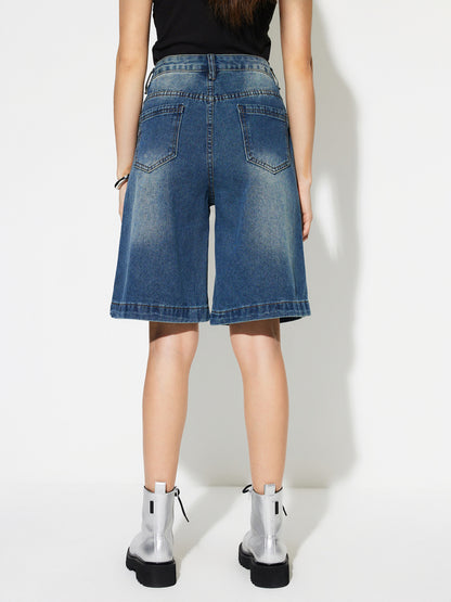 Patchwork Denim Wide leg Shorts 1294092