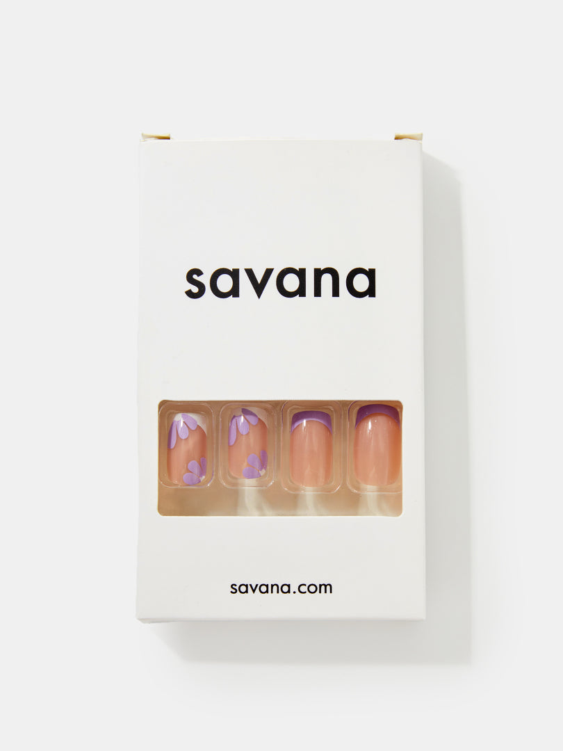 Purple Daisy Pattern Short Press On Nails 1235802