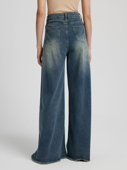 Raw Hem Wide Leg Jeans 111695