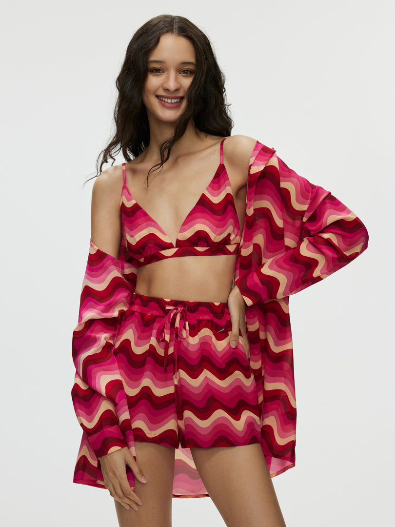 Printed Top, Shirt And Shorts Co-ord Set 109842