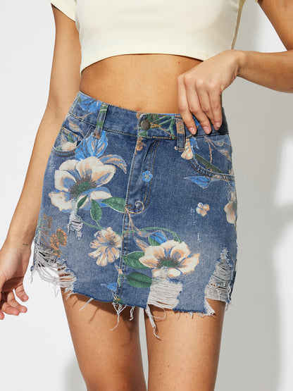 Raw Hem Denim A-Line Skirt 1267762